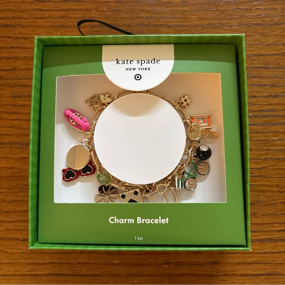 kate spade Gold Charm Bracelet with Pink and Black Accents